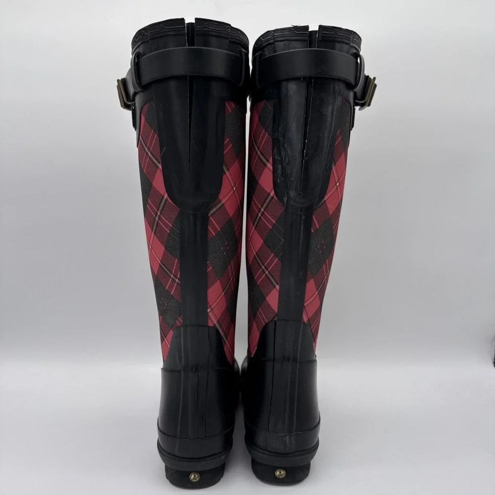 Pendleton Heritage Tall Rubber Rain Boots Red/Black Tartan‎ Women's Sz 8